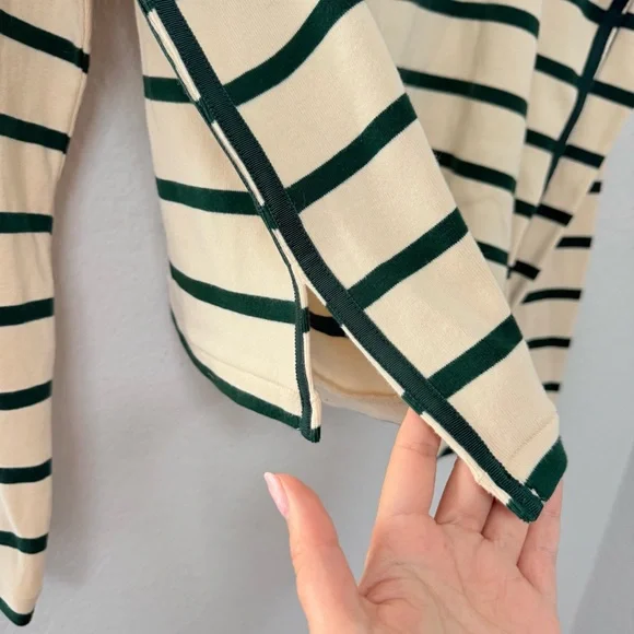 LA LIGNE Long Sleeve Breton Tee Shirt Ecru Cream Green Striped Size Medium - Picture 6 of 6
